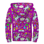 Purple Girly Unicorn Pattern Print Sherpa Lined Zip Up Hoodie