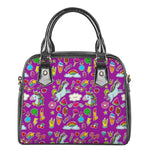 Purple Girly Unicorn Pattern Print Shoulder Handbag