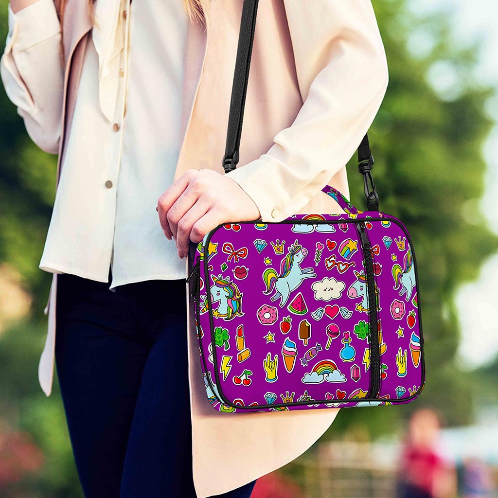 Purple Girly Unicorn Pattern Print Shoulder Strap Bible Bag