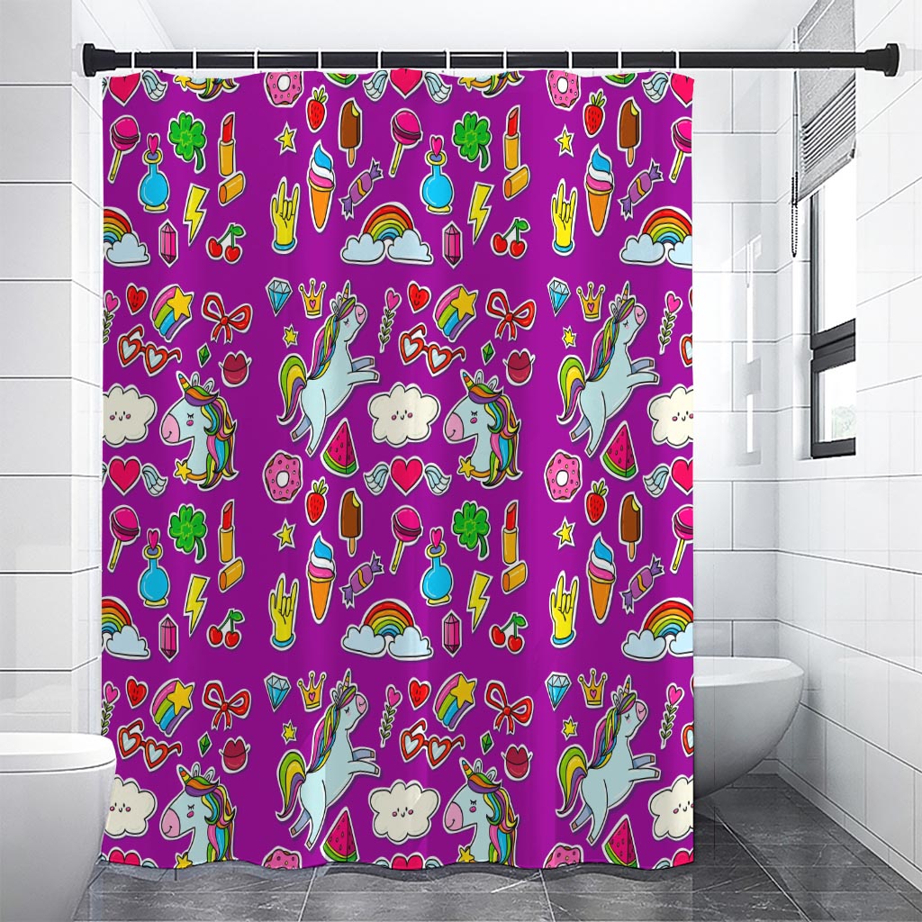 Purple Girly Unicorn Pattern Print Shower Curtain