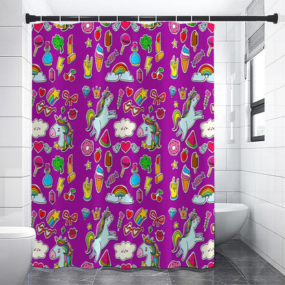 Purple Girly Unicorn Pattern Print Shower Curtain