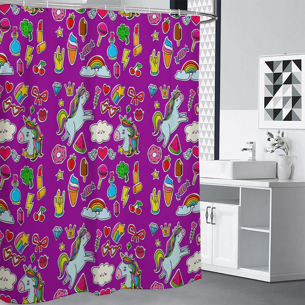 Purple Girly Unicorn Pattern Print Shower Curtain