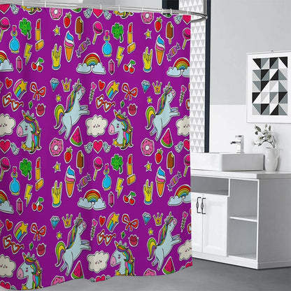 Purple Girly Unicorn Pattern Print Shower Curtain