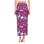 Purple Girly Unicorn Pattern Print Side Slit Maxi Skirt