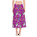 Purple Girly Unicorn Pattern Print Side Slit Midi Skirt