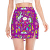 Purple Girly Unicorn Pattern Print Side Slit Mini Skirt