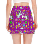 Purple Girly Unicorn Pattern Print Side Slit Mini Skirt