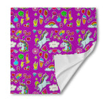 Purple Girly Unicorn Pattern Print Silk Bandana