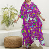 Purple Girly Unicorn Pattern Print Silk V-Neck Kaftan Dress