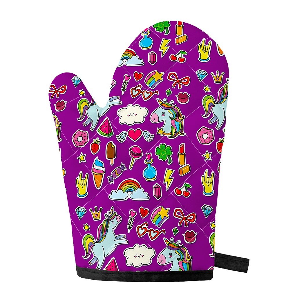 Purple Girly Unicorn Pattern Print Single Oven Mitt