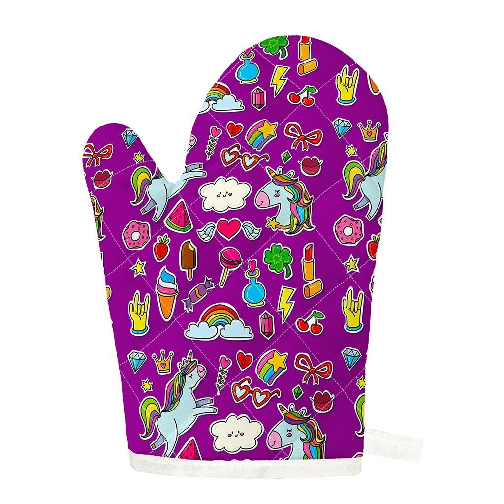 Purple Girly Unicorn Pattern Print Single Oven Mitt
