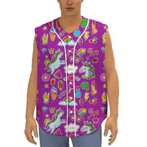 Purple Girly Unicorn Pattern Print Sleeveless Baseball Jersey