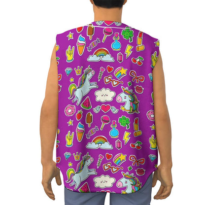 Purple Girly Unicorn Pattern Print Sleeveless Baseball Jersey