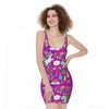 Purple Girly Unicorn Pattern Print Sleeveless Bodycon Dress