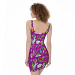 Purple Girly Unicorn Pattern Print Sleeveless Bodycon Dress