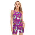 Purple Girly Unicorn Pattern Print Sleeveless One Piece Swimsuit