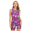 Purple Girly Unicorn Pattern Print Sleeveless One Piece Swimsuit