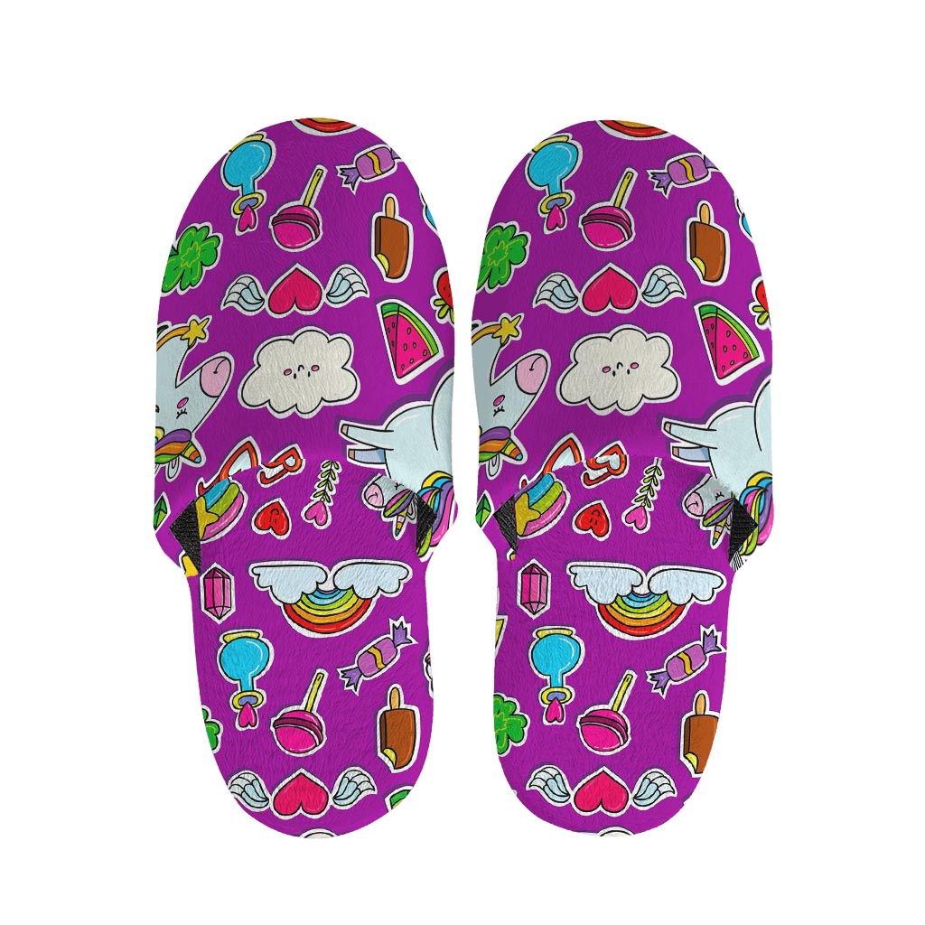 Purple Girly Unicorn Pattern Print Slippers