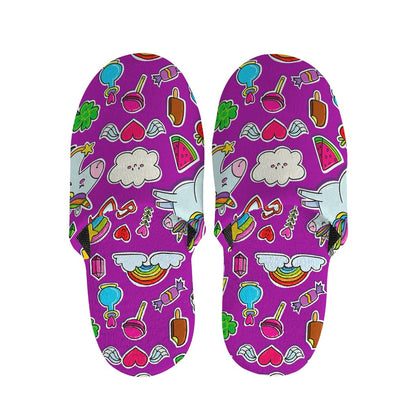 Purple Girly Unicorn Pattern Print Slippers