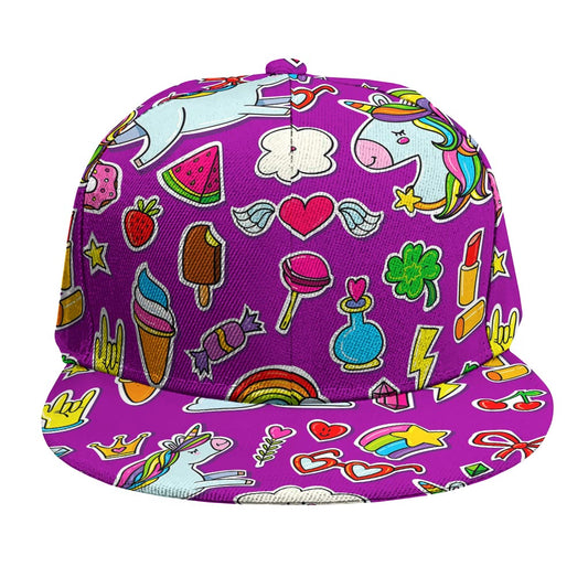 Purple Girly Unicorn Pattern Print Snapback Cap