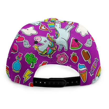 Purple Girly Unicorn Pattern Print Snapback Cap