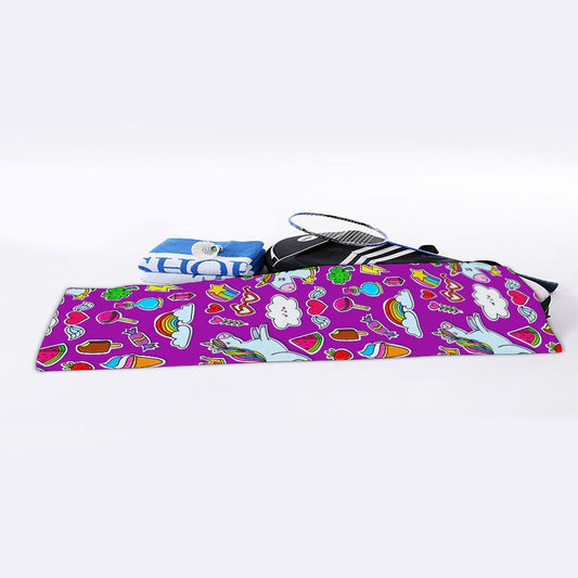 Purple Girly Unicorn Pattern Print Sports Towel