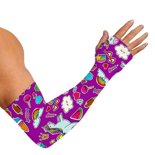Purple Girly Unicorn Pattern Print Sun Protection Arm Sleeves