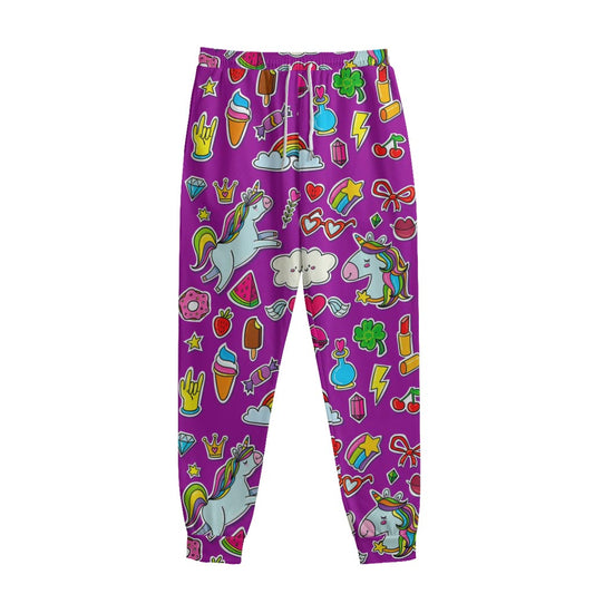 Purple Girly Unicorn Pattern Print Sweatpants