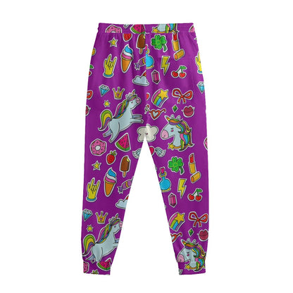 Purple Girly Unicorn Pattern Print Sweatpants