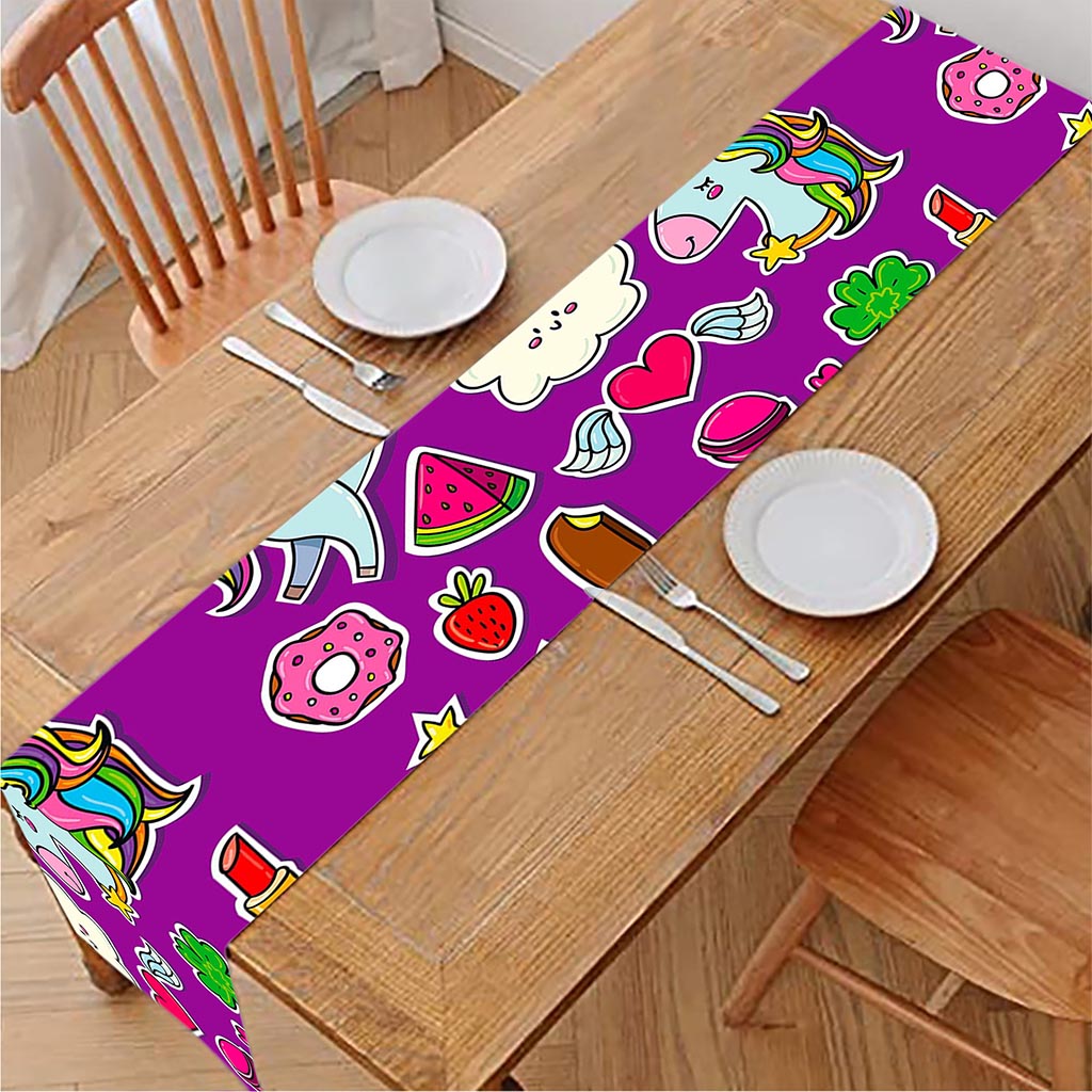 Purple Girly Unicorn Pattern Print Table Runner
