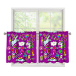 Purple Girly Unicorn Pattern Print Tier Curtains