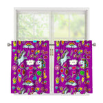 Purple Girly Unicorn Pattern Print Tier Curtains