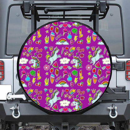 Purple Girly Unicorn Pattern Print Tire Cover