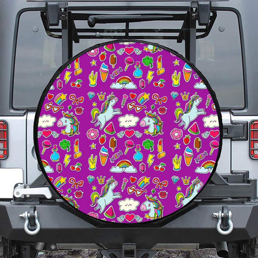 Purple Girly Unicorn Pattern Print Tire Cover