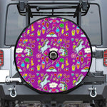 Purple Girly Unicorn Pattern Print Tire Cover With Camera Hole