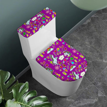 Purple Girly Unicorn Pattern Print Toilet Lid And Tank Cover Set