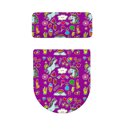 Purple Girly Unicorn Pattern Print Toilet Lid And Tank Cover Set