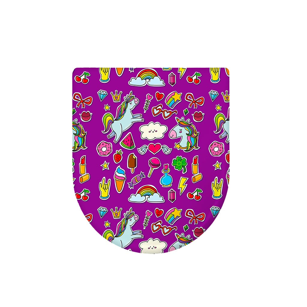 Purple Girly Unicorn Pattern Print Toilet Lid Cover