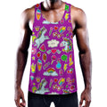 Purple Girly Unicorn Pattern Print Men's Workout Tank Top