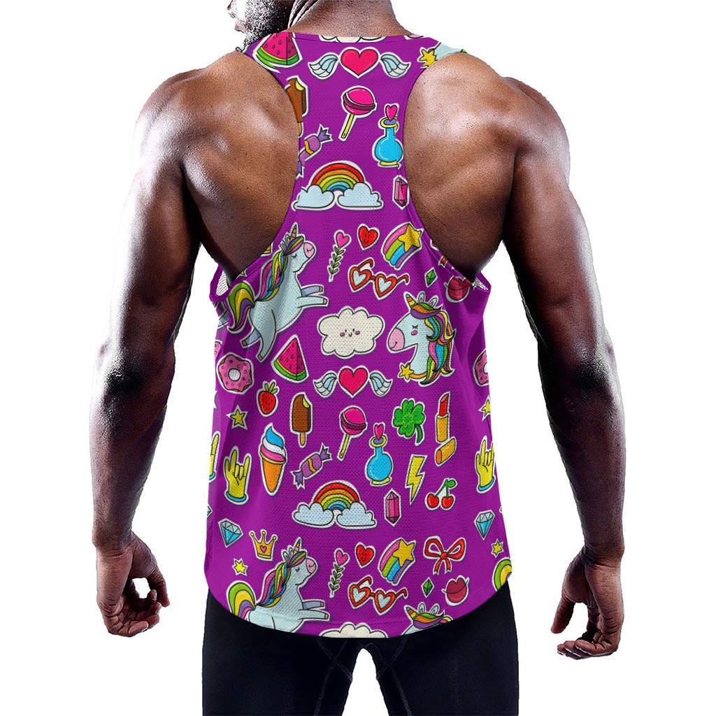 Purple Girly Unicorn Pattern Print Training Tank Top