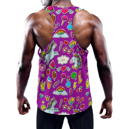 Purple Girly Unicorn Pattern Print Training Tank Top