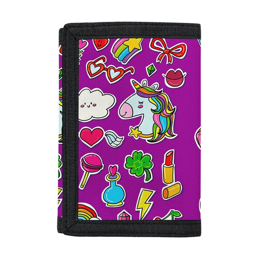 Purple Girly Unicorn Pattern Print Trifold Wallet