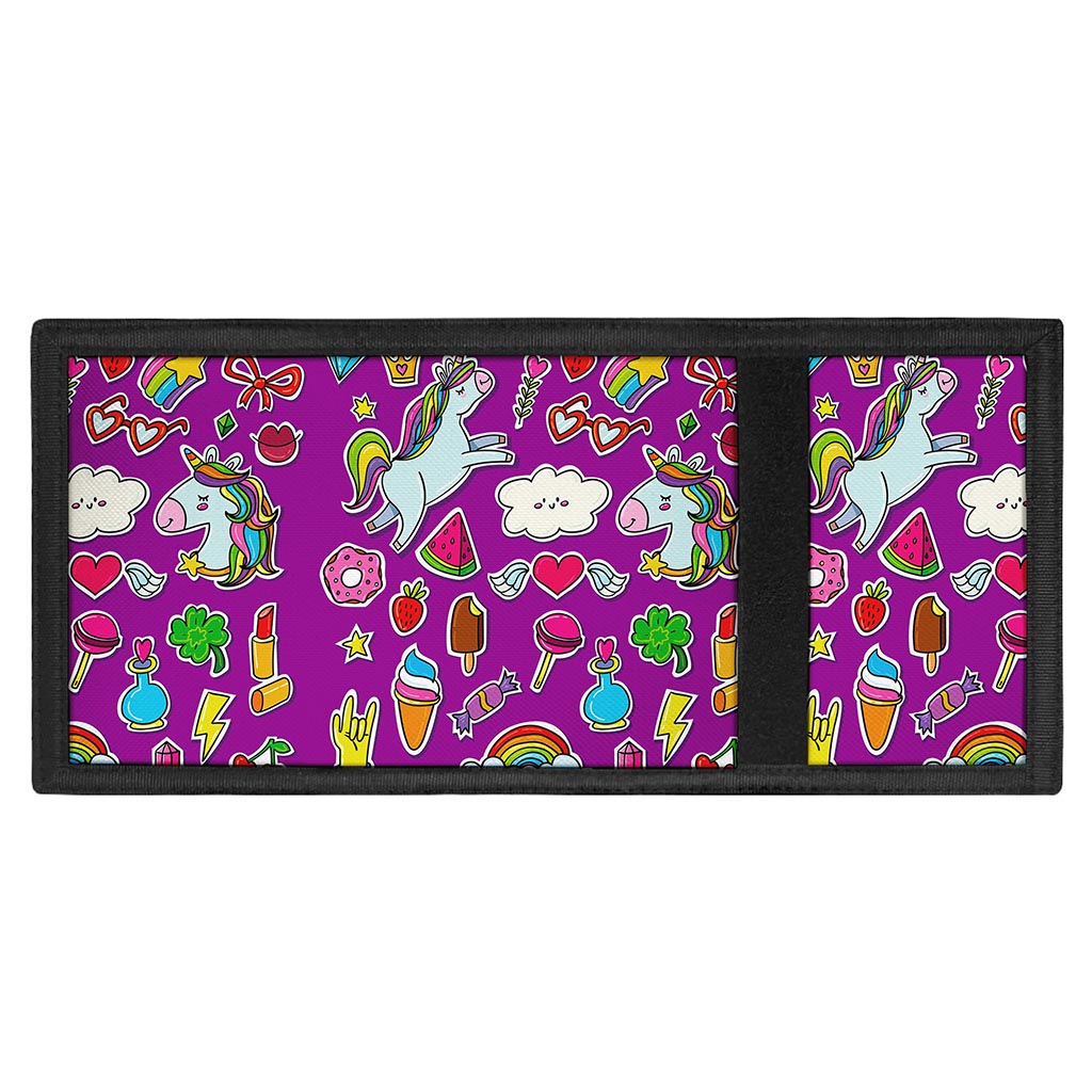 Purple Girly Unicorn Pattern Print Trifold Wallet