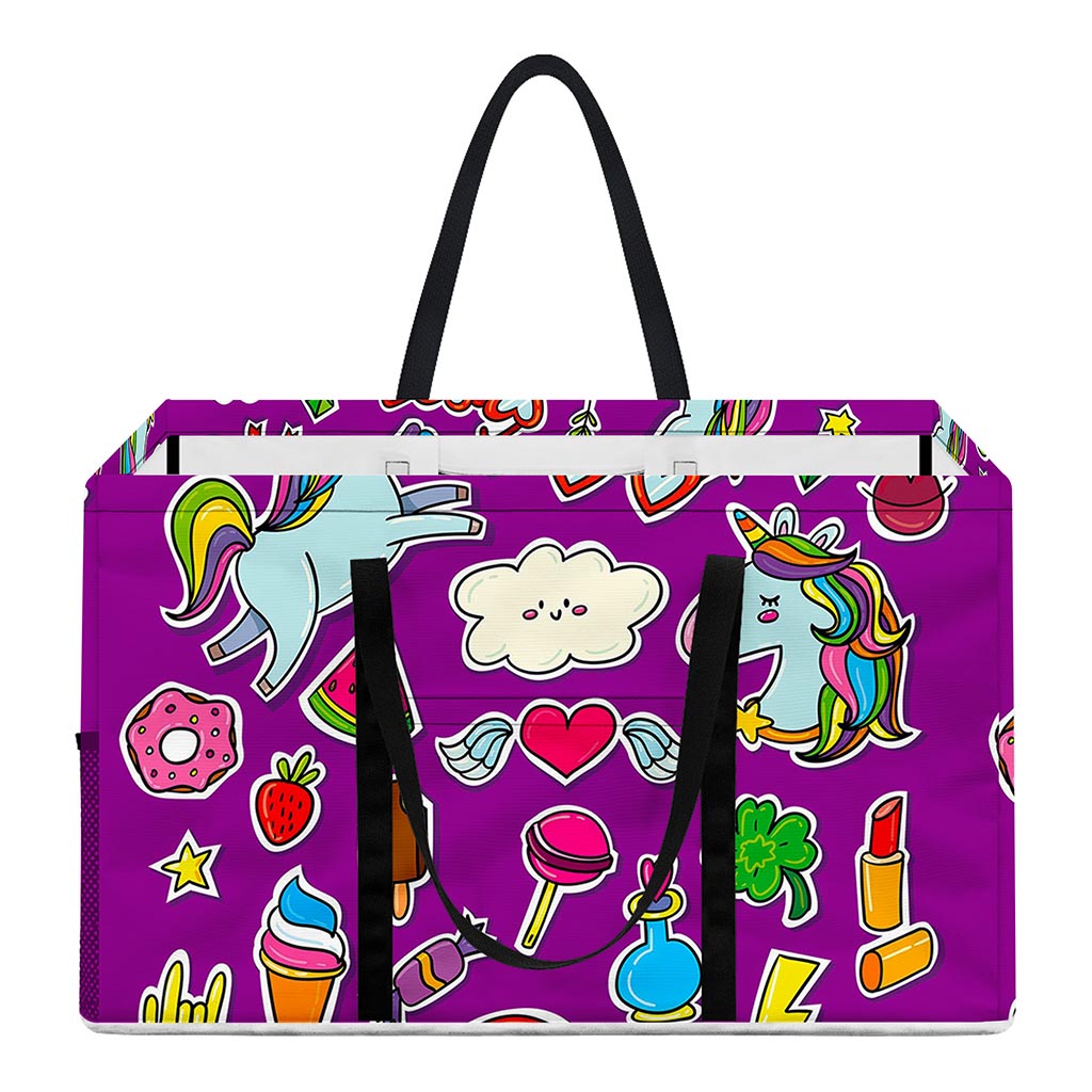 Purple Girly Unicorn Pattern Print Utility Tote Bag