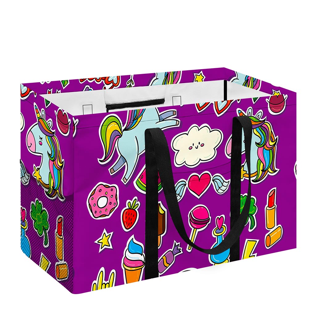 Purple Girly Unicorn Pattern Print Utility Tote Bag