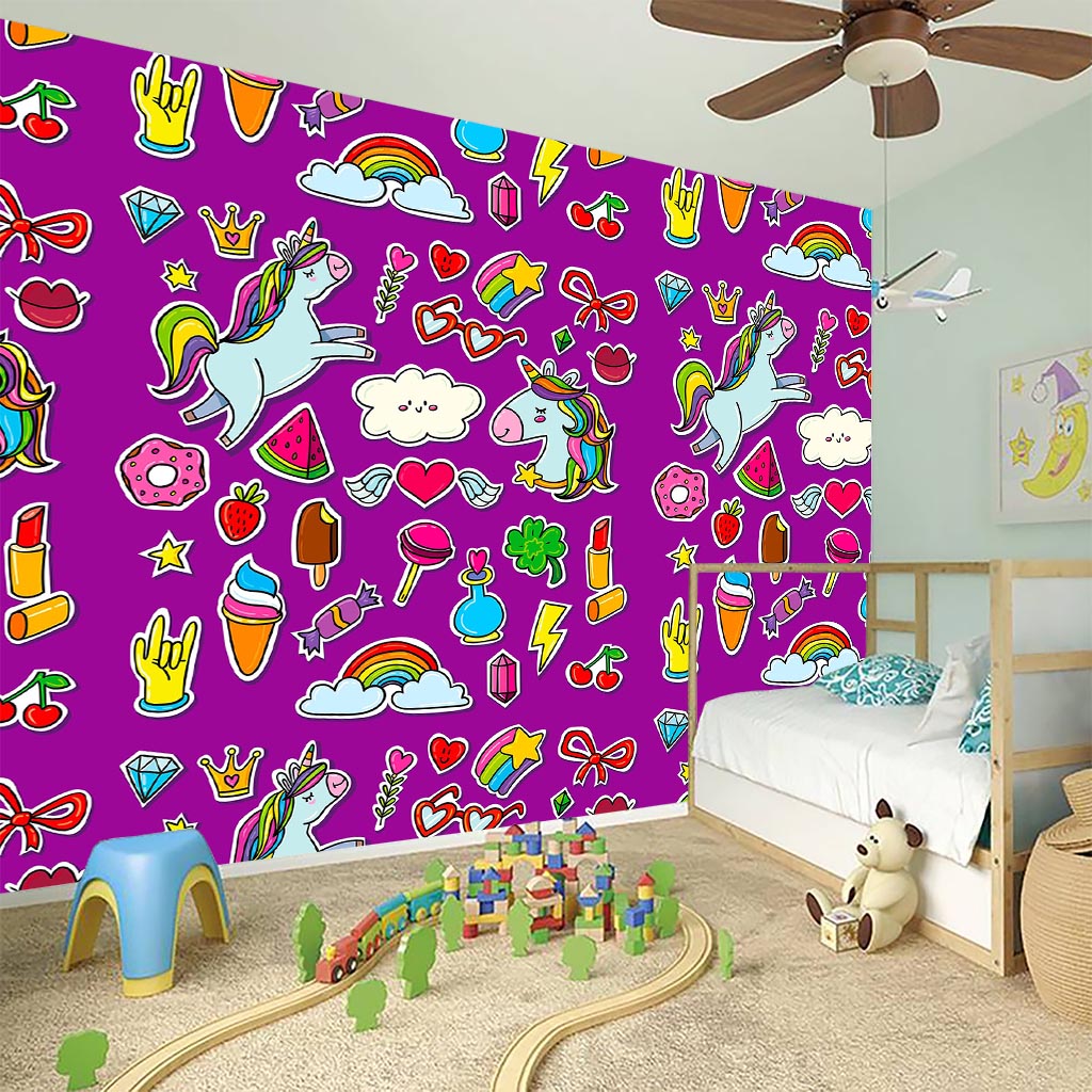 Purple Girly Unicorn Pattern Print Wall Sticker