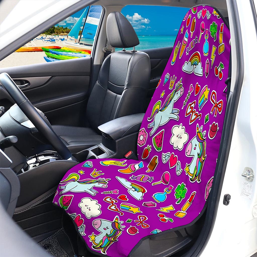 Purple Girly Unicorn Pattern Print Waterproof Car Seat Cover