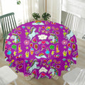 Purple Girly Unicorn Pattern Print Waterproof Round Tablecloth