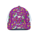 Purple Girly Unicorn Pattern Print White Mesh Trucker Hat