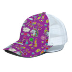 Purple Girly Unicorn Pattern Print White Mesh Trucker Cap